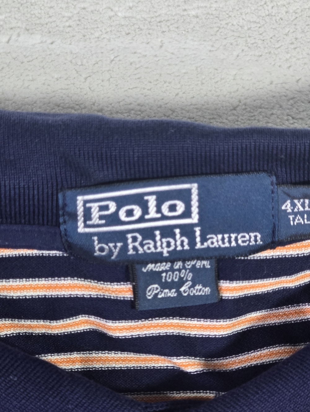 VTG Polo Ralph Lauren Shirt Mens 4XLT Striped Orange Blue Flesh Pony Pima Cotton - Picture 4 of 6